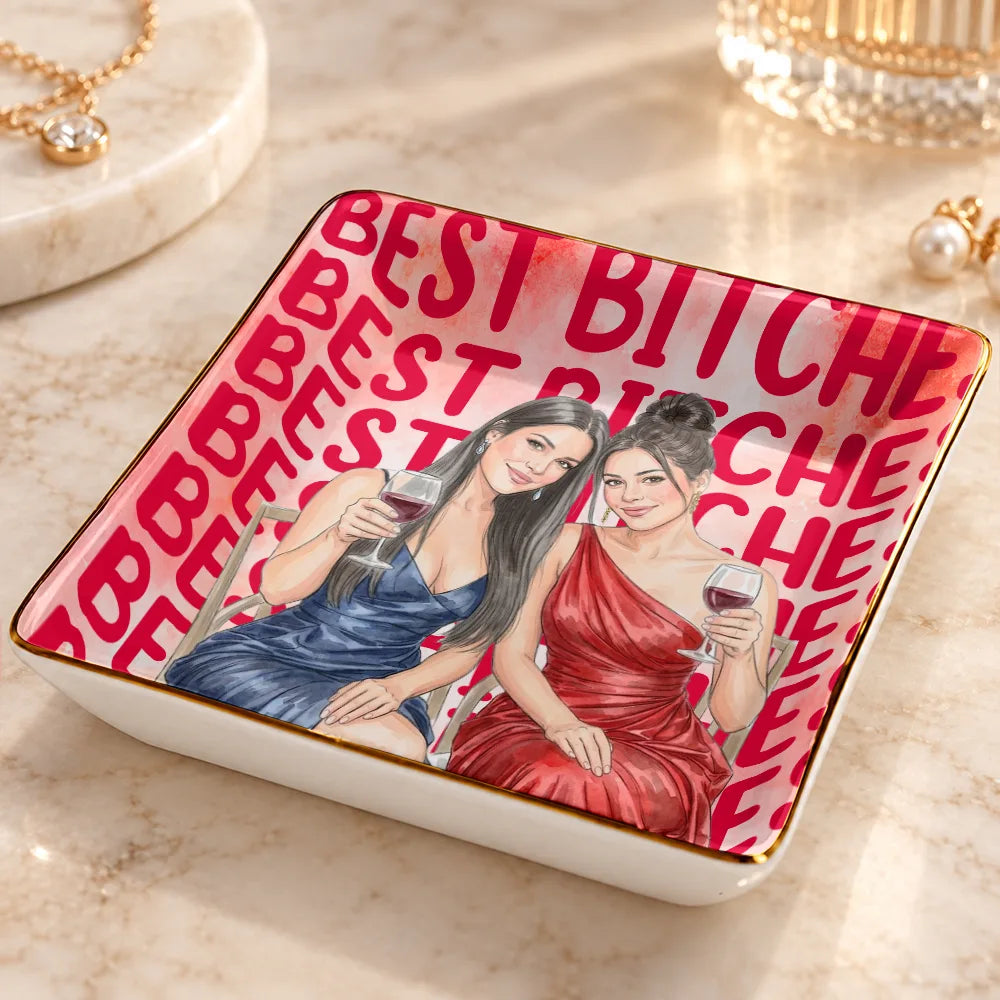 Top Market,Art Design,Gift For Bestie,Christmas,Humorous,Photo - Vivid Watercolor Art - Custom Photo Vivid Watercolor Art Besties Best B*tches Funny Keepsake - Personalized Ring Dish
