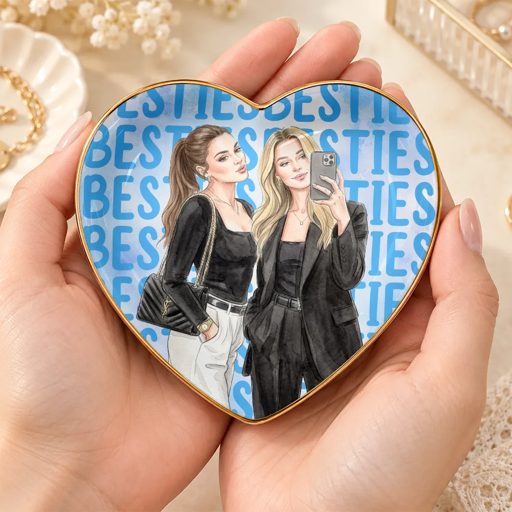 Top Market,Art Design,Gift For Bestie,Christmas,Humorous,Photo - Vivid Watercolor Art - Custom Photo Vivid Watercolor Art Besties Best B*tches Funny Keepsake - Personalized Ring Dish