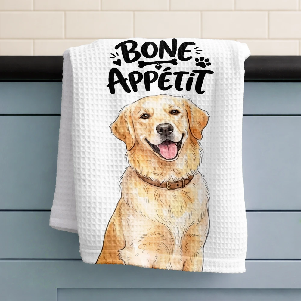 Top Market,Adorable,Art Design,New House,Pet Lovers,Photo - Vivid Watercolor Art - Custom Photo Vivid Watercolor Art Bone Appetit Lovely Pet Portrait - Personalized Kitchen Towel