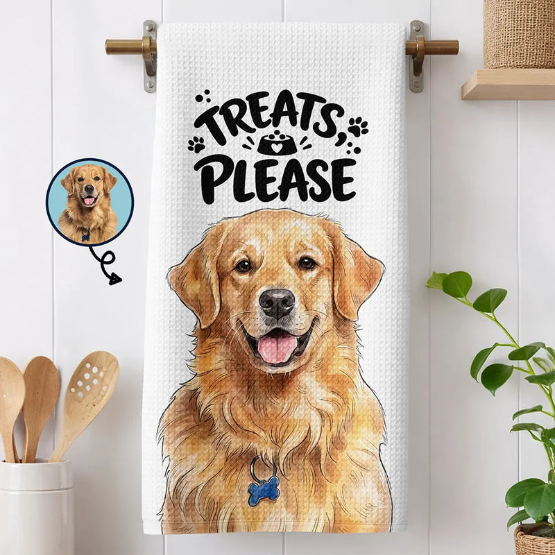 Top Market,Adorable,Art Design,New House,Pet Lovers,Photo - Vivid Watercolor Art - Custom Photo Vivid Watercolor Art Bone Appetit Lovely Pet Portrait - Personalized Kitchen Towel