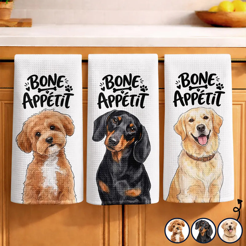 Top Market,Adorable,Art Design,New House,Pet Lovers,Photo - Vivid Watercolor Art - Custom Photo Vivid Watercolor Art Bone Appetit Lovely Pet Portrait - Personalized Kitchen Towel