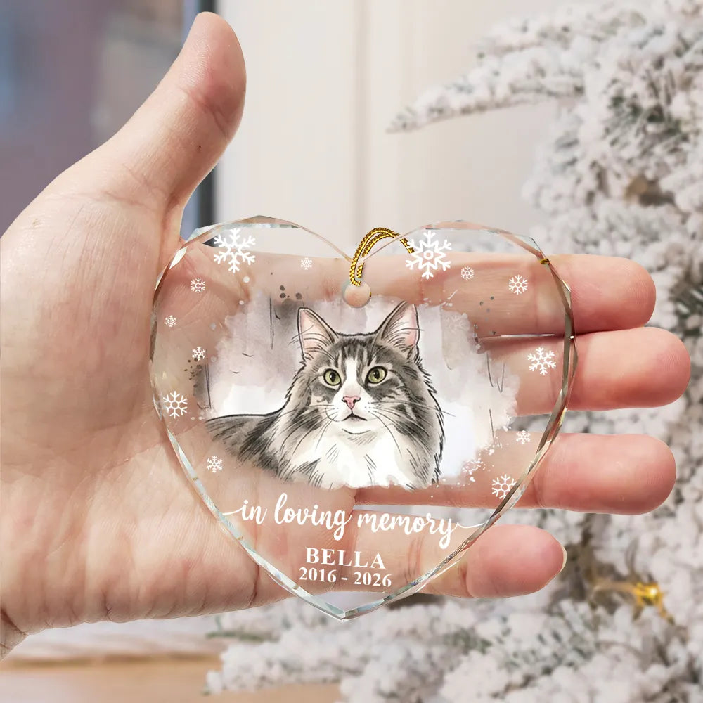 Art Design,Healing,Christmas,Pet Memorial,Pet Lovers,Memorial,Photo - Vivid Watercolor Art - Custom Photo Vivid Watercolor Art Forever Loved Memorial Dog Cat - Personalized Heart Shaped Glass Ornament