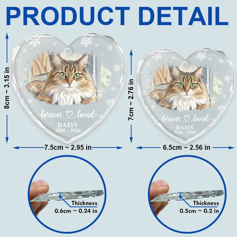 Art Design,Healing,Christmas,Pet Memorial,Pet Lovers,Memorial,Photo - Vivid Watercolor Art - Custom Photo Vivid Watercolor Art Forever Loved Memorial Dog Cat - Personalized Heart Shaped Glass Ornament