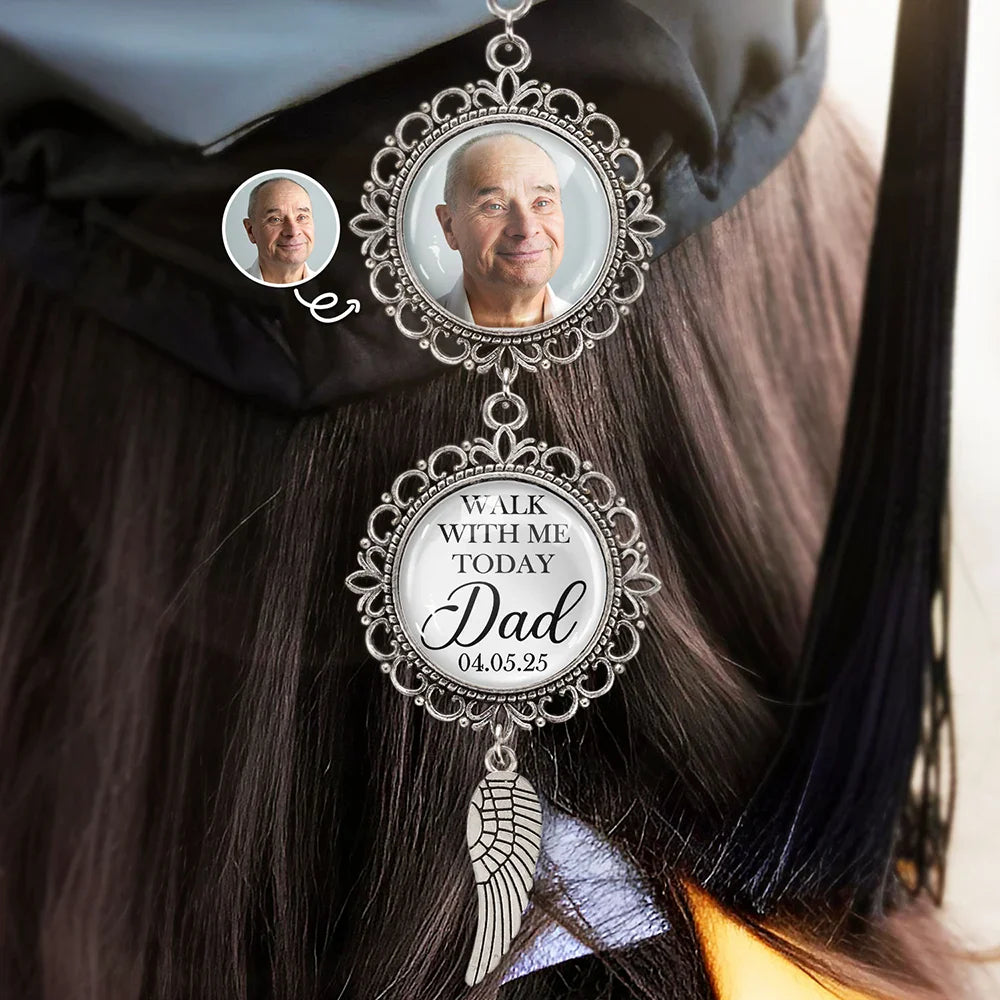 Love, Graduation, Gift For Daughter, Gift For Son, Gift For Yourself, Gift For Women, Gift For Men - Custom Photo Walk With Me Today Dad Memorial Graduation - Personalized Photo Pendant Charm