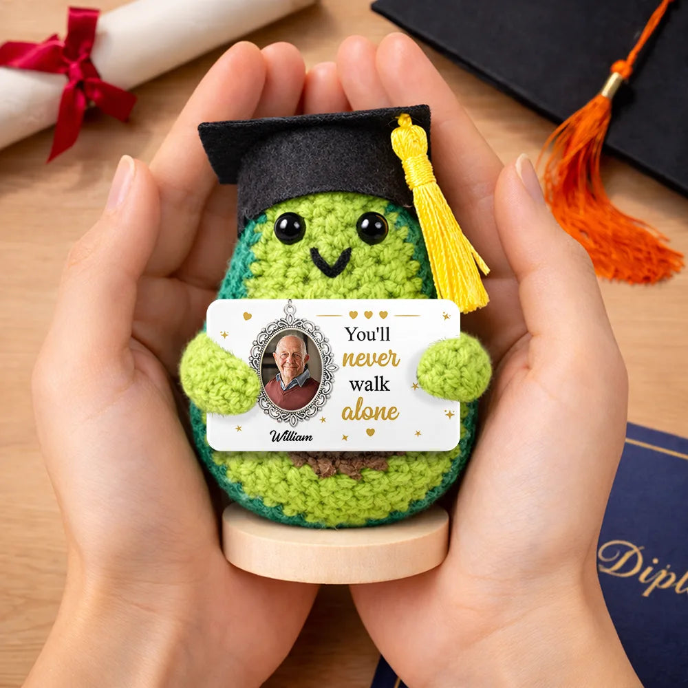 Sad,Graduation,Family - Custom Photo Walking Beside You Every Step Of The Way - Personalized Doll Crochet With Custom Card