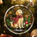 Art Design,Sentimental,Christmas,Pet Lovers,Photo - Pet With Fall Leaves - Custom Photo Watercolor Christmas Dog Pet Lover Gift - Personalized Circle Glass Ornament