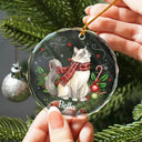 Art Design,Sentimental,Christmas,Pet Lovers,Photo - Pet With Fall Leaves - Custom Photo Watercolor Christmas Dog Pet Lover Gift - Personalized Circle Glass Ornament