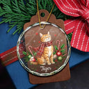 Art Design,Sentimental,Christmas,Pet Lovers,Photo - Pet With Fall Leaves - Custom Photo Watercolor Christmas Dog Pet Lover Gift - Personalized Circle Glass Ornament
