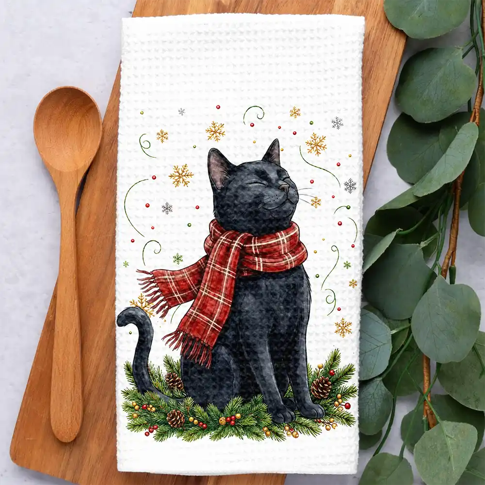 Art Design,Christmas,Pet Lovers,Photo - Pet With Fall Leaves,Happy - Custom Photo Watercolor Christmas Dog Pet Lover Gift - Personalized Kitchen Towel