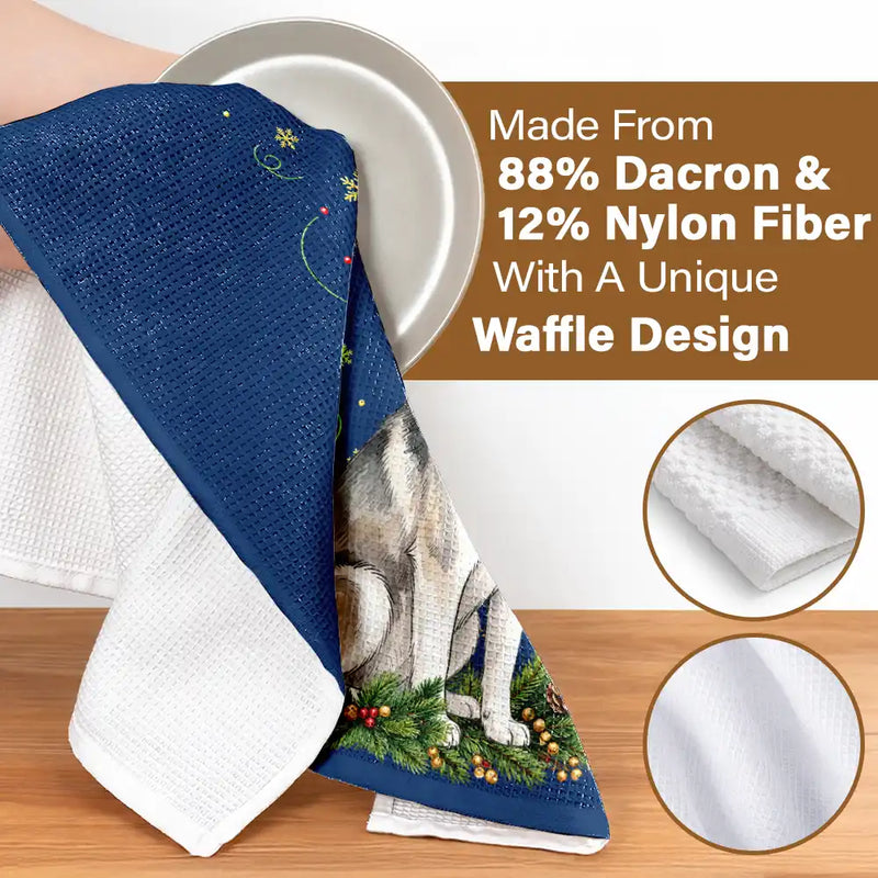 Art Design,Christmas,Pet Lovers,Photo - Pet With Fall Leaves,Happy - Custom Photo Watercolor Christmas Dog Pet Lover Gift - Personalized Kitchen Towel