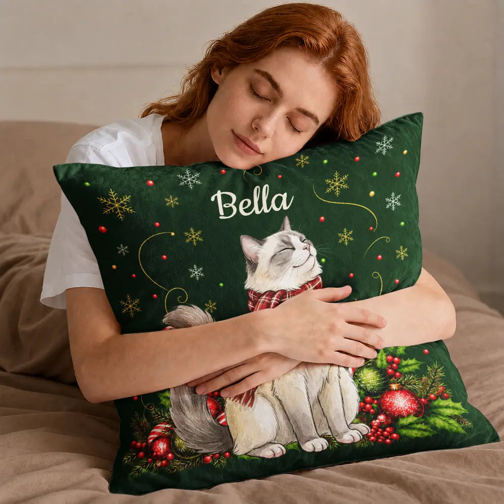 Art Design,Christmas,Pet Lovers,Photo - Pet With Fall Leaves,Happy - Custom Photo Watercolor Christmas Dog Pet Lover Gift - Personalized Pillow