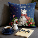 Art Design,Christmas,Pet Lovers,Photo - Pet With Fall Leaves,Happy - Custom Photo Watercolor Christmas Dog Pet Lover Gift - Personalized Pillow