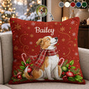 Art Design,Christmas,Pet Lovers,Photo - Pet With Fall Leaves,Happy - Custom Photo Watercolor Christmas Dog Pet Lover Gift - Personalized Pillow