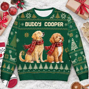 Art Design,Christmas,Pet Lovers,Photo - Pet With Fall Leaves,Happy - Custom Photo Watercolor Christmas Dog Pet Lover Gift - Personalized Unisex Ugly Sweater