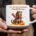 Art Design,Cozy,Pet Lovers,Photo - Pet With Fall Leaves - Custom Photo Watercolor Fall Leaves Dog Pet Lovers Portrait - Personalized Pottery Mug