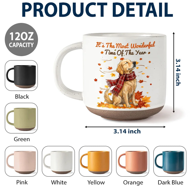 Art Design,Cozy,Pet Lovers,Photo - Pet With Fall Leaves - Custom Photo Watercolor Fall Leaves Dog Pet Lovers Portrait - Personalized Pottery Mug