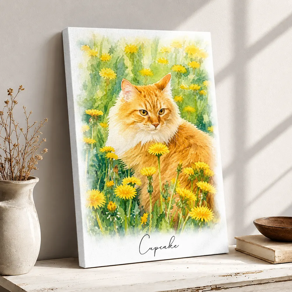 Custom Photo, Art Design, Pet Lovers, Cozy, Photo - Watercolor - With BG - Custom Photo Watercolor Painting Cat Dog Pet Portrait - Personalized Poster