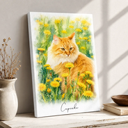 Custom Photo, Art Design, Pet Lovers, Cozy, Photo - Watercolor - With BG - Custom Photo Watercolor Painting Cat Dog Pet Portrait - Personalized Poster