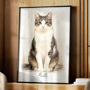 Custom Photo, Art Design, Pet Lovers, Cozy, Photo - Watercolor - With BG - Custom Photo Watercolor Painting Cat Dog Pet Portrait - Personalized Poster