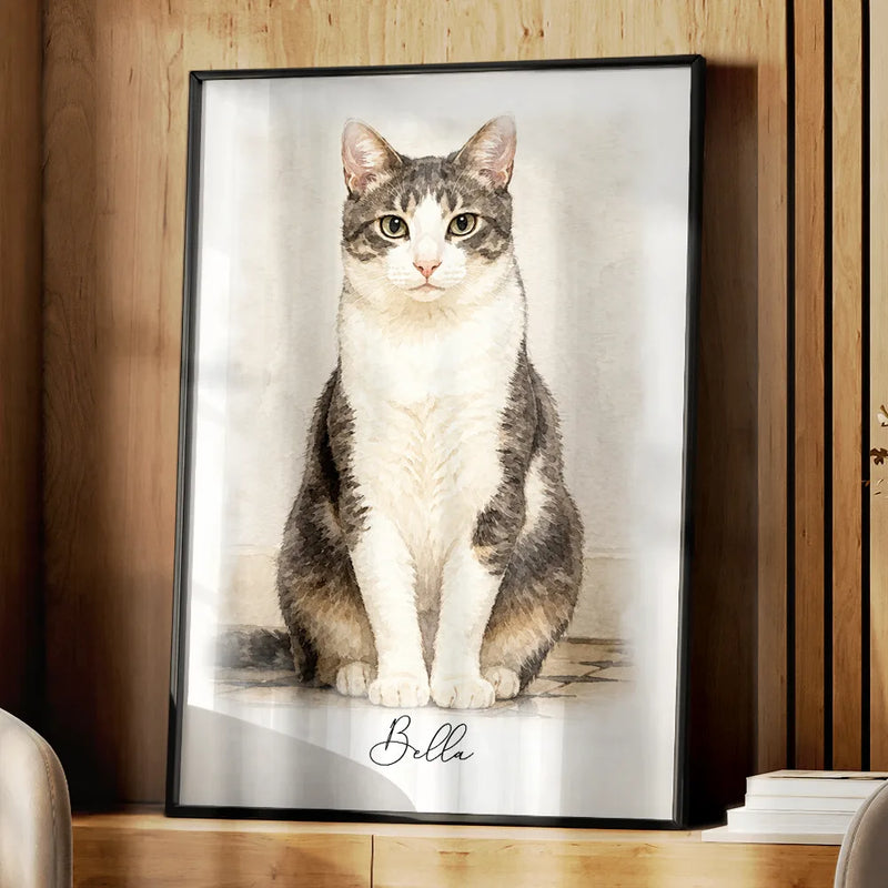 Custom Photo, Art Design, Pet Lovers, Cozy, Photo - Watercolor - With BG - Custom Photo Watercolor Painting Cat Dog Pet Portrait - Personalized Poster