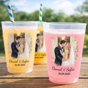 Custom Photo, Art Design, Gift For Couples, Wedding, Romantic, Photo - Watercolor - With BG - Custom Photo Watercolor Painting Couple Wedding Portrait - Personalized Frosted Cups