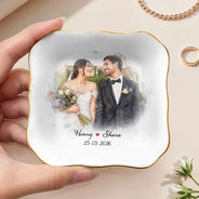 Custom Photo,Anniversary,Art Design,Gift For Couples,Romantic,Photo - Watercolor - With BG - Custom Photo Watercolor Painting Couples Anniversary Gift - Personalized Ring Dish