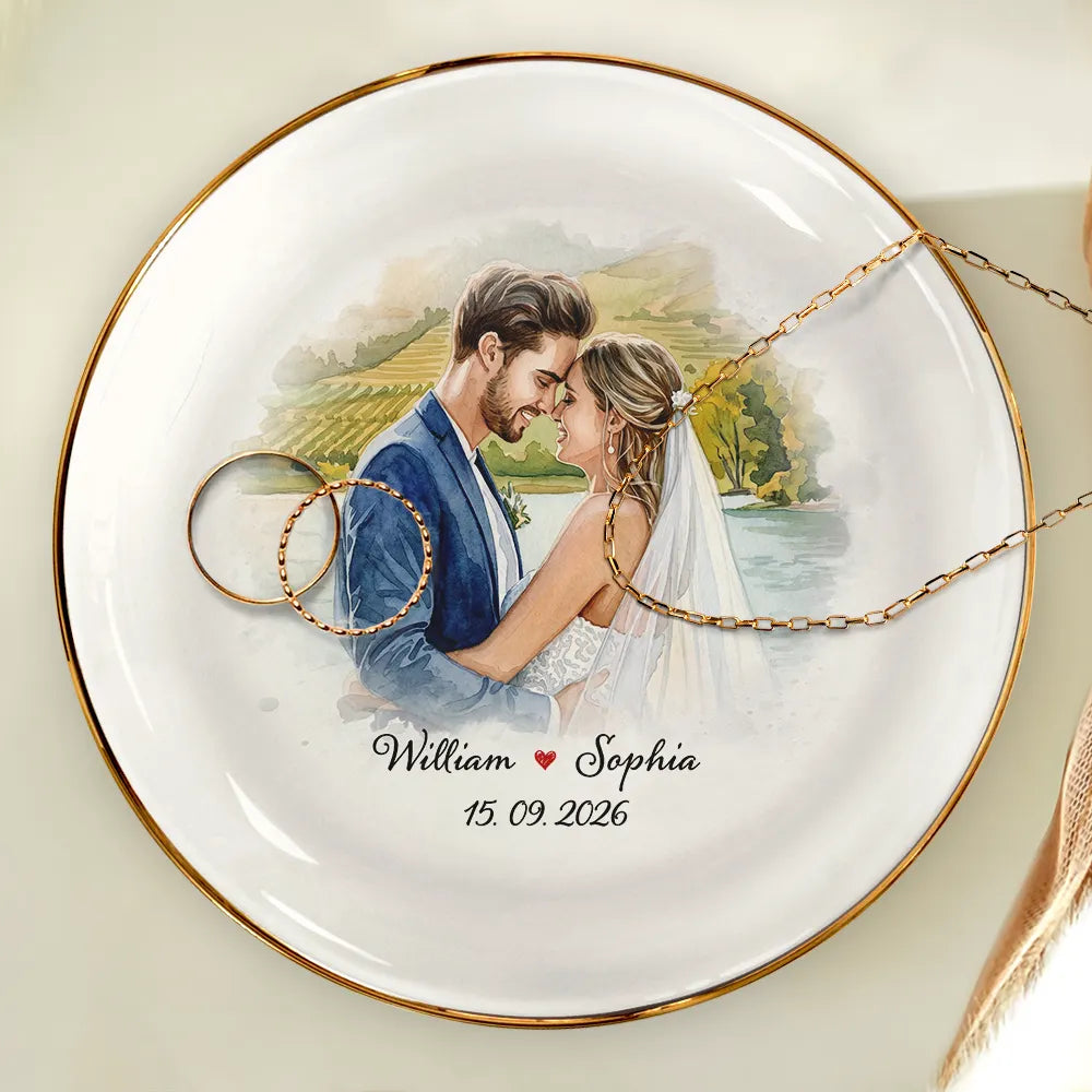 Custom Photo,Anniversary,Art Design,Gift For Couples,Romantic,Photo - Watercolor - With BG - Custom Photo Watercolor Painting Couples Anniversary Gift - Personalized Ring Dish