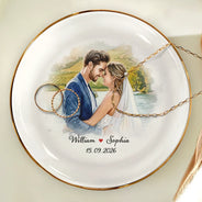 Custom Photo,Anniversary,Art Design,Gift For Couples,Romantic,Photo - Watercolor - With BG - Custom Photo Watercolor Painting Couples Anniversary Gift - Personalized Ring Dish
