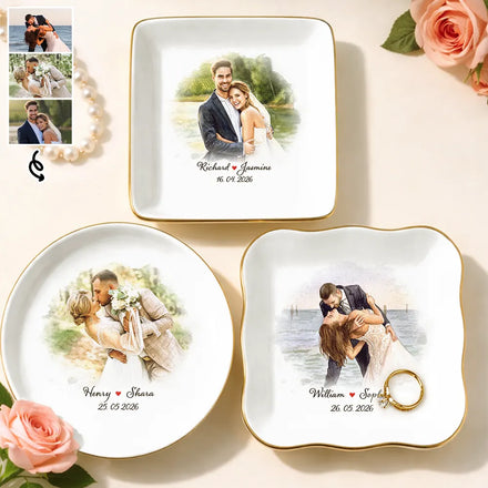 Custom Photo Watercolor Painting Couples Anniversary Gift - Personalized Ring Dish