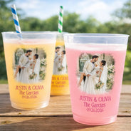 Gift For Couples,Married Couple,Custom Photo,Art Design,Wedding,Romantic,Photo - Watercolor - With BG - Custom Photo Watercolor Painting Couples Wedding Engaged Bachelor Party - Personalized Frosted Cups