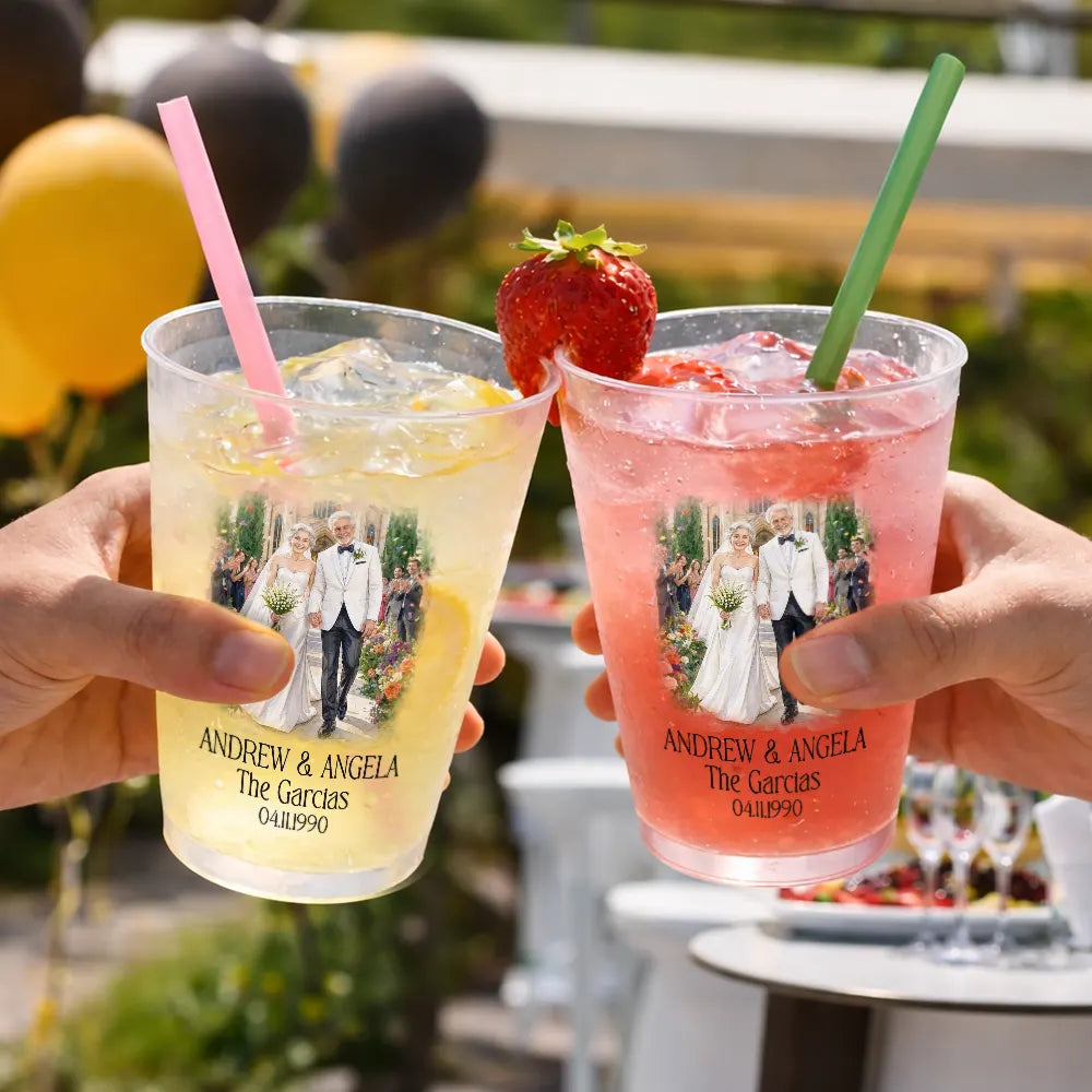 Gift For Couples,Married Couple,Custom Photo,Art Design,Wedding,Romantic,Photo - Watercolor - With BG - Custom Photo Watercolor Painting Couples Wedding Engaged Bachelor Party - Personalized Frosted Cups
