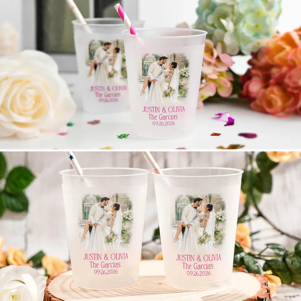 Gift For Couples,Married Couple,Custom Photo,Art Design,Wedding,Romantic,Photo - Watercolor - With BG - Custom Photo Watercolor Painting Couples Wedding Engaged Bachelor Party - Personalized Frosted Cups
