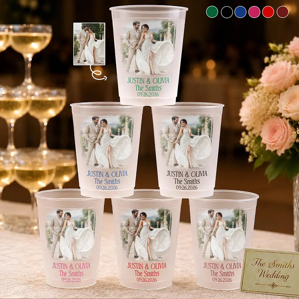 Gift For Couples,Married Couple,Custom Photo,Art Design,Wedding,Romantic,Photo - Watercolor - With BG - Custom Photo Watercolor Painting Couples Wedding Engaged Bachelor Party - Personalized Frosted Cups