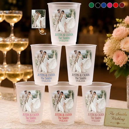Custom Photo Watercolor Painting Couples Wedding Engaged Bachelor Party - Personalized Frosted Cups