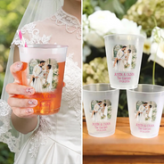 Custom Photo Watercolor Painting Couples Wedding Engaged Bachelor Party - Personalized Frosted Cups