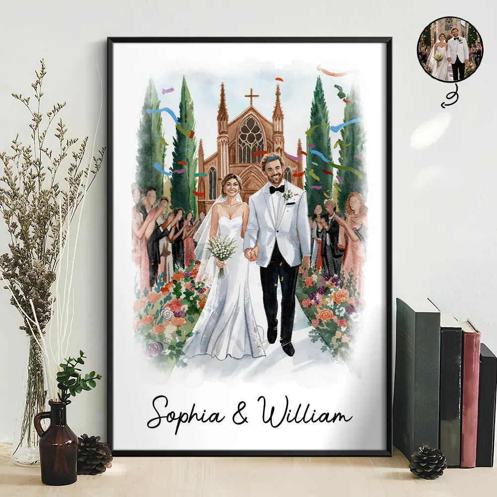 Custom Photo Watercolor Painting Family Besties Dog Cat Portrait - Personalized Poster