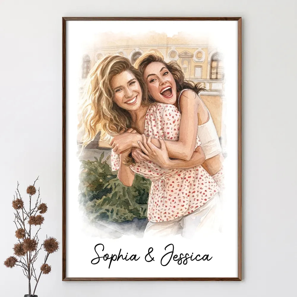 Family,Pet Lovers,Gift For Bestie,Gift For Couples,Gift For Mother,Gift For Father,Love - Custom Photo Watercolor Painting Family Besties Dog Cat Portrait - Personalized Poster