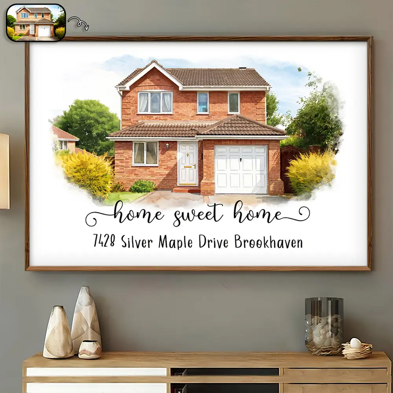 Custom Photo, Art Design, Family, Proud, Photo - Watercolor - With BG - Custom Photo Watercolor Painting Home Sweet Home - Personalized Poster