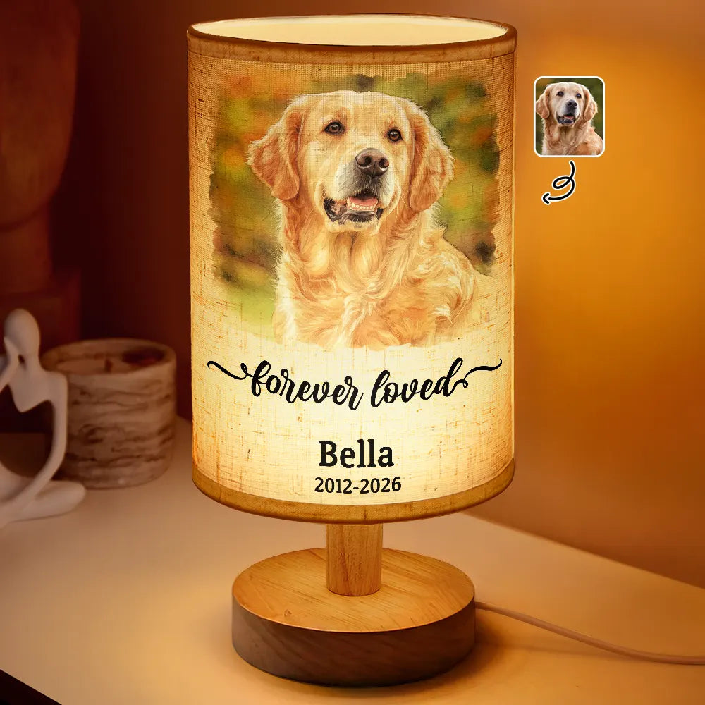 Art Design,Christmas,Sympathetic,Pet Lovers,Memorial,Photo - Watercolor - With BG - Custom Photo Watercolor Painting Memorial Dog Cat Forever Loved - Personalized Fabric Lamp