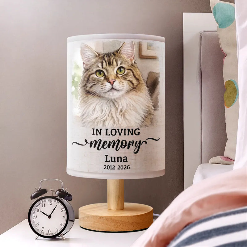 Art Design,Christmas,Sympathetic,Pet Lovers,Memorial,Photo - Watercolor - With BG - Custom Photo Watercolor Painting Memorial Dog Cat Forever Loved - Personalized Fabric Lamp