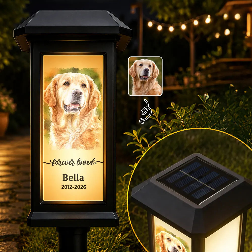 Custom Photo Watercolor Painting Memorial Dog Cat Forever Loved - Personalized Solar Garden Light