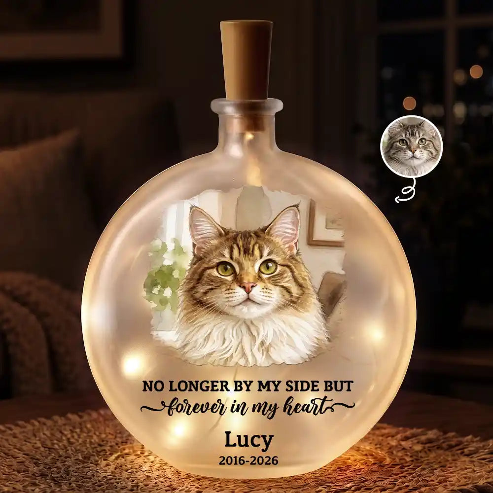 Art Design,Christmas,Pet Memorial,Sympathetic,Pet Lovers,Memorial,Photo - Watercolor - With BG - Custom Photo Watercolor Painting Memorial Pet Forever Loved - Personalized Round Flat Bottle Light