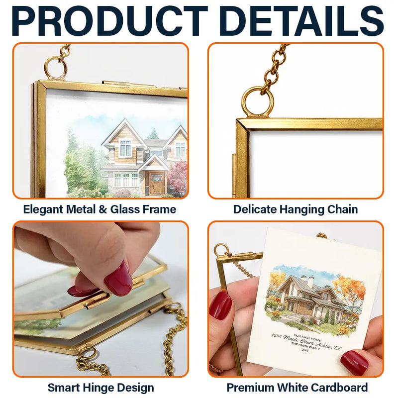 Custom Photo Watercolor Painting Our First Home - Personalized Metal Frame Ornament
