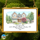 Custom Photo Watercolor Painting Our First Home - Personalized Metal Frame Ornament