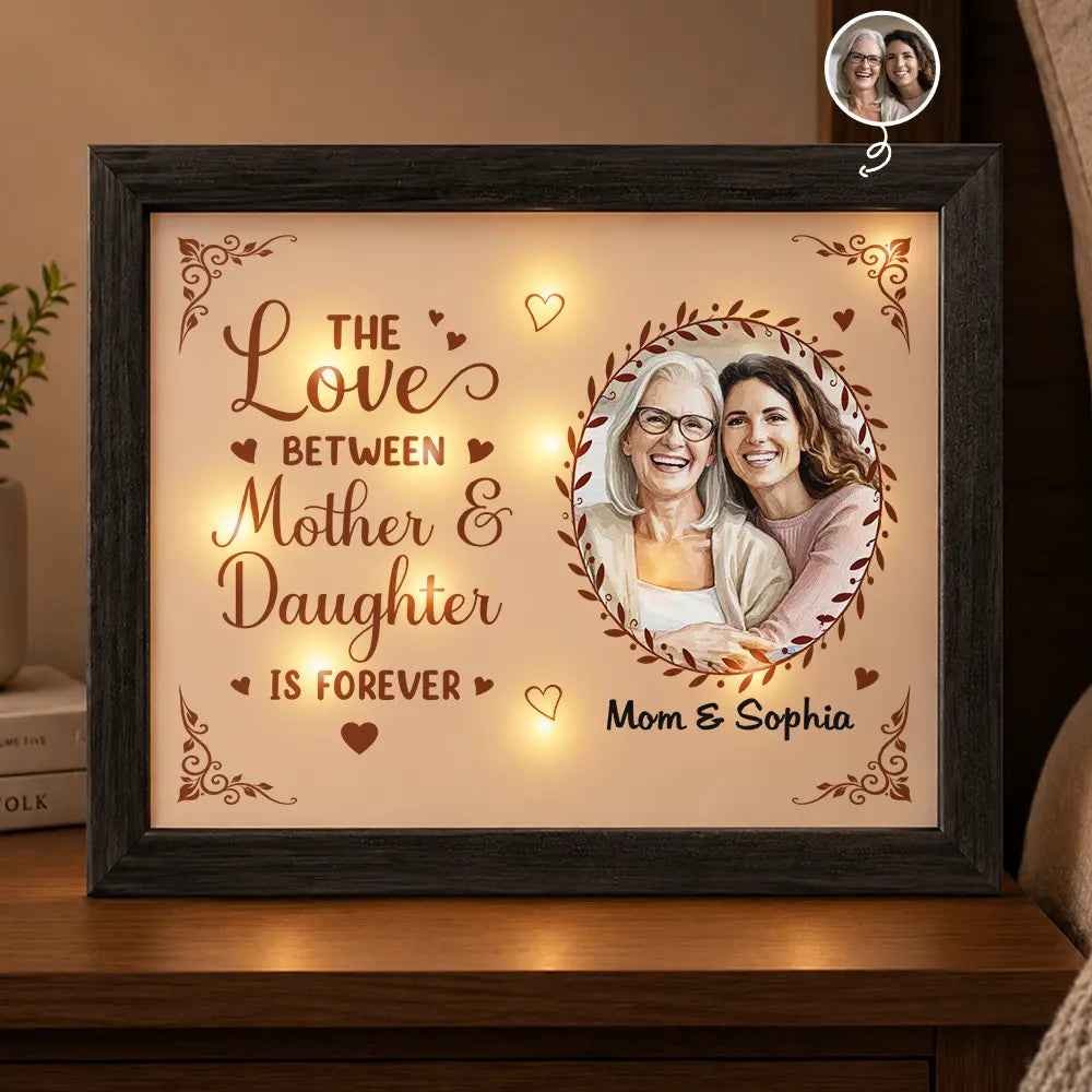 Custom Photo Watercolor Painting The Love Between Mother & Daughter Is Forever - Personalized LED Light Shadow Box