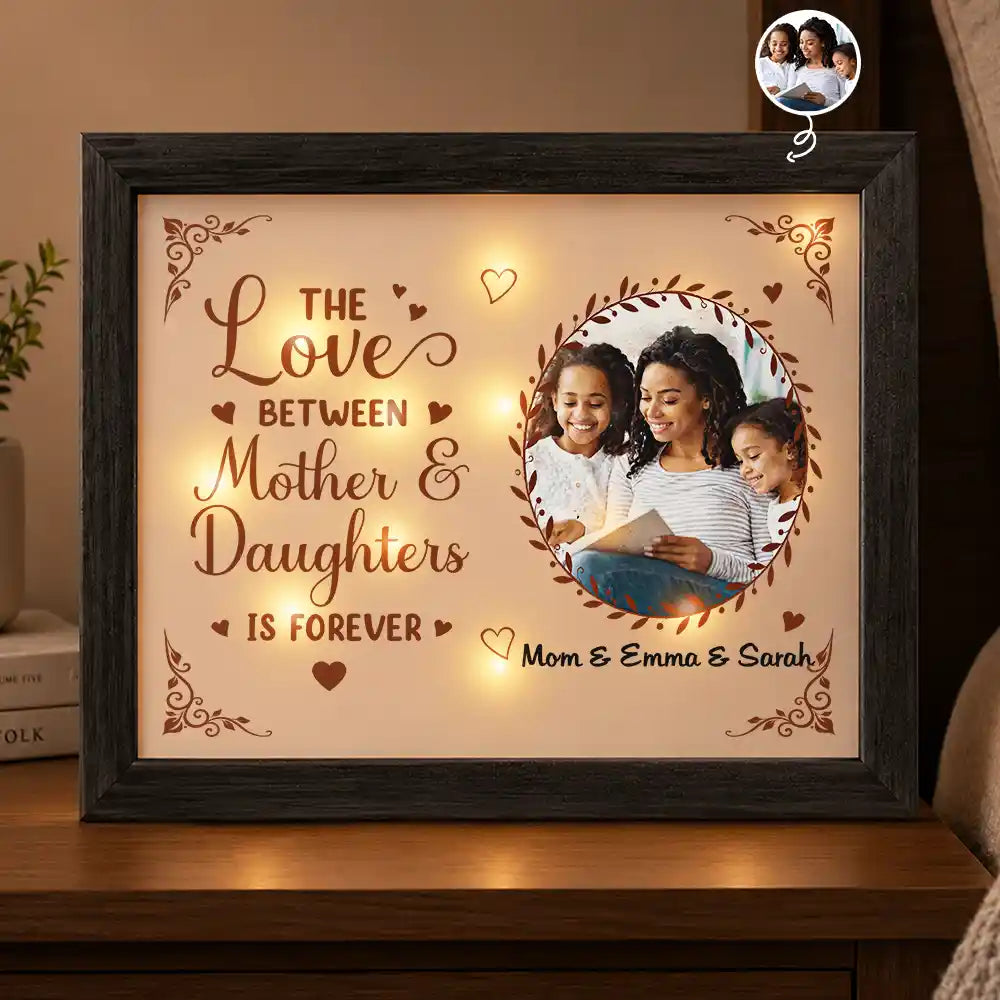 Art Design,Sentimental,Gift For Children,Christmas,Gift For Mother,Mom - Daughter (Young),Gift For Daughter,Photo - Watercolor - With BG - Custom Photo Watercolor Painting The Love Between Mother & Daughter Is Forever - Personalized LED Light Shadow Box