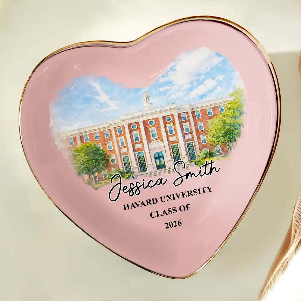 Gift For Women,Gift For Men,Graduation,Gift For Yourself,Happy,Photo - Watercolor (with BG) - Custom Photo Watercolor Painting University Image - Personalized Ring Dish