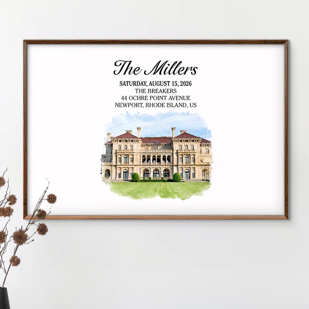Custom Photo, Art Design, Gift For Couples, Top Market, Wedding, Romantic, Photo - Watercolor - With BG - Custom Photo Watercolor Painting Watercolor Wedding Venue Guest Book - Personalized Poster