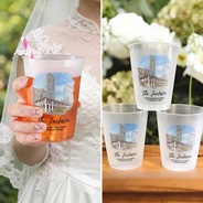 Custom Photo, Art Design, Gift For Couples, Wedding, Romantic, Photo - Watercolor - With BG - Custom Photo Watercolor Painting Wedding Venue Illustration - Personalized Frosted Cups
