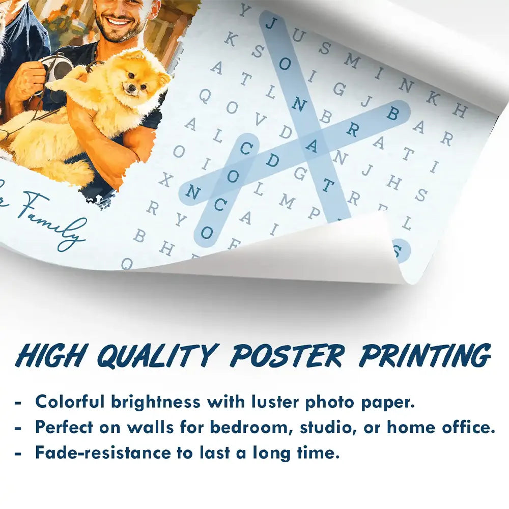 Family,Single Mom,Single Dad,LGBT,Happy,Non-Eng,Photo - Watercolor (with BG),Word Search Puzzle,Cozy - Custom Photo Watercolor Painting Word Search Puzzle Family - Personalized Poster